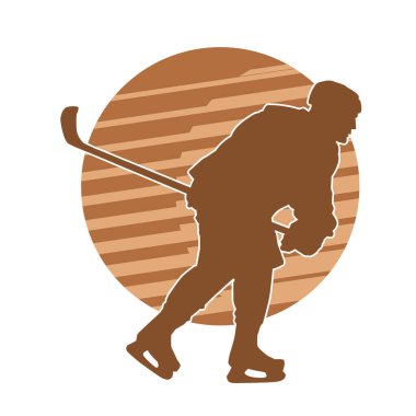 Erkek buz hokeyi oyuncusunun silueti hareket halinde.