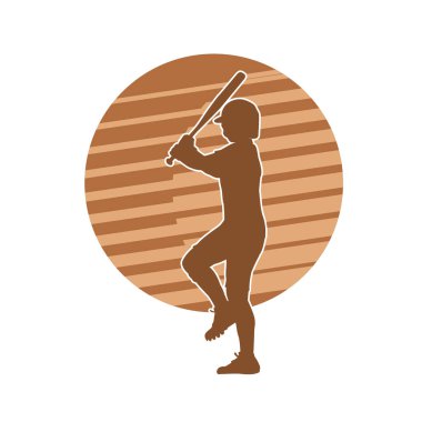 Tahta sopalı bir erkek beyzbol oyuncusunun silueti.