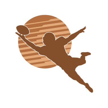 Top yakalamak için zıplayan bir Amerikan futbolcusunun silueti.