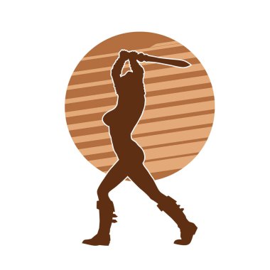 Dişi bir kılıç savaşçısının silueti pozu..