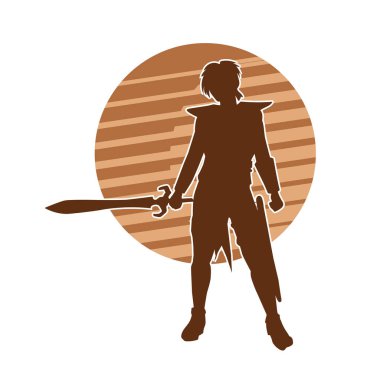 Dişi bir kılıç savaşçısının silueti pozu..