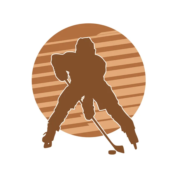 Silhouetteの男性アイスホッケー選手のアクションポーズ — ストックベクタ