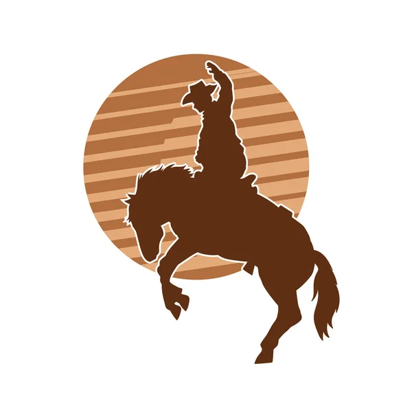 Silhueta Cowboy Montando Cavalo Apontando Para Cima — Vetor de Stock