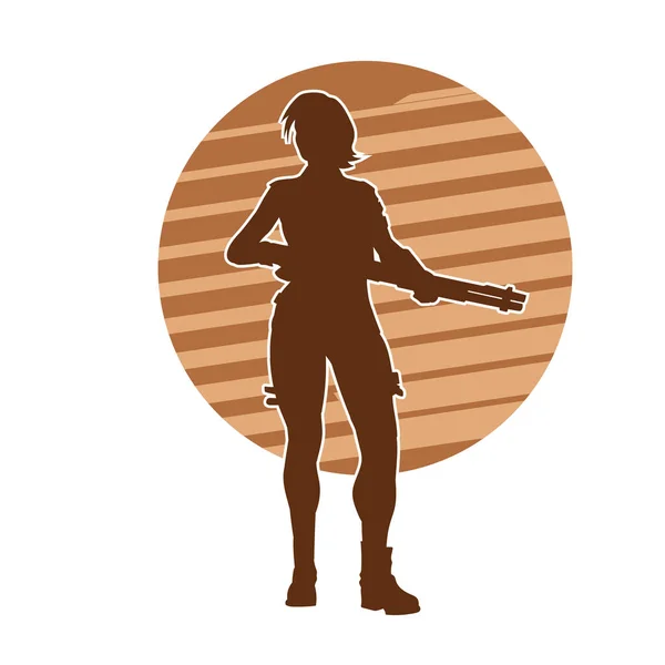 Silhouette Une Femme Soldat Avec Arme Bras Long — Image vectorielle