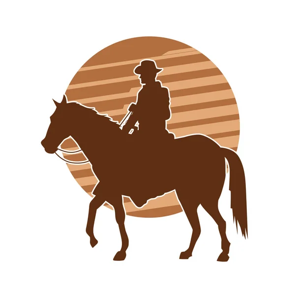 Silhouette Cowboy Riding Horse Stripped Background — Stock Vector