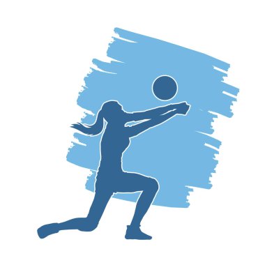 Kadın voleybol oyuncusu silueti. Voleybol oynayan bir kadının silüeti..
