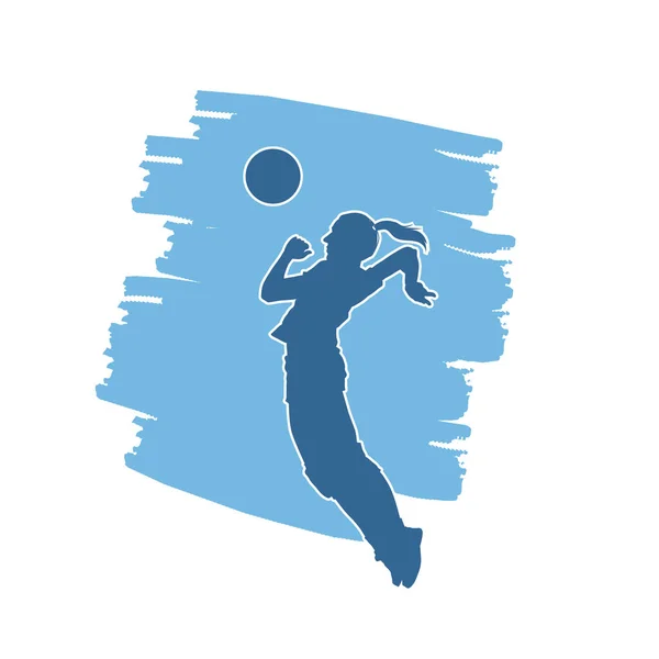 Kvinnliga Volleybollspelare Siluett Silhuett Kvinna Som Spelar Volley Boll — Stock vektor