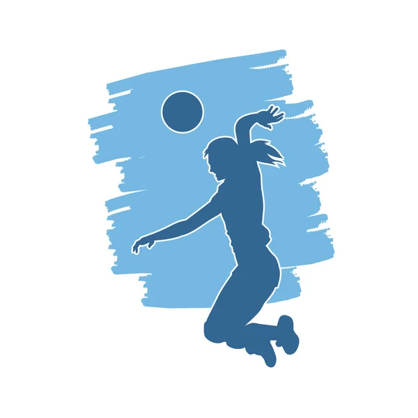 女子バレーボール選手のシルエット バレーボールをしている女性のシルエット — ストックベクタ