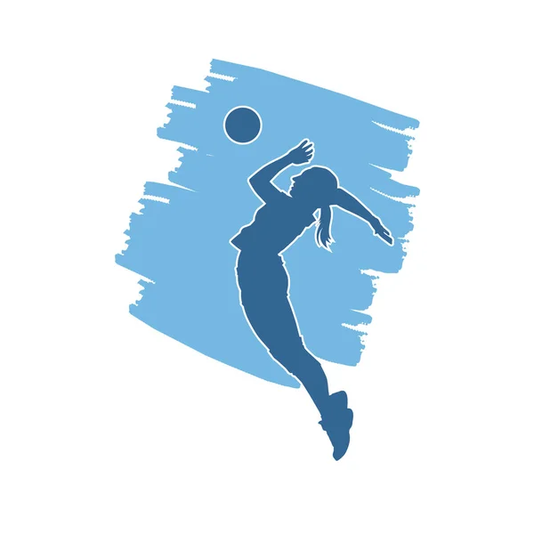 Vrouwelijke Volleybal Speler Silhouet Silhouet Van Een Vrouw Die Volleybal — Stockvector