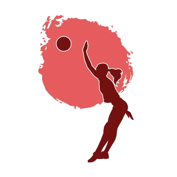Silhueta Jogador Voleibol Feminino Silhueta Uma Mulher Jogando Bola Vôlei —  Vetores de Stock