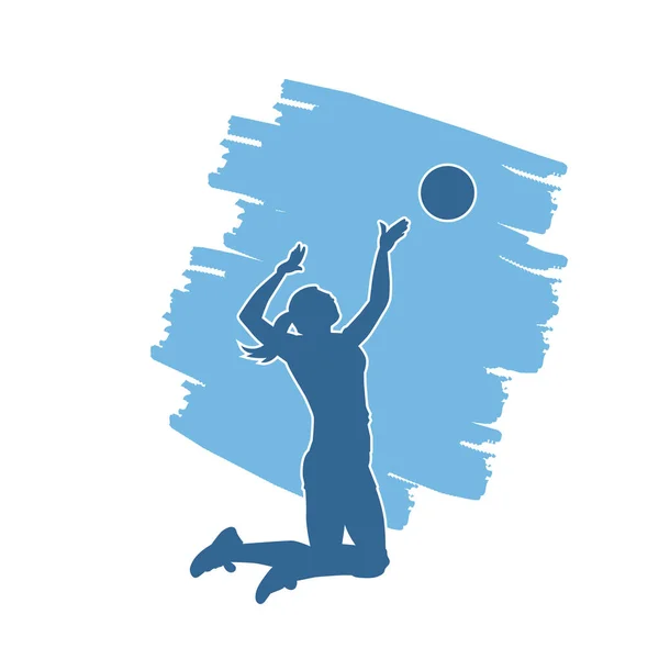 Female Volleyball Player Silhouette Silhouette Woman Playing Volley Ball — Stock Vector