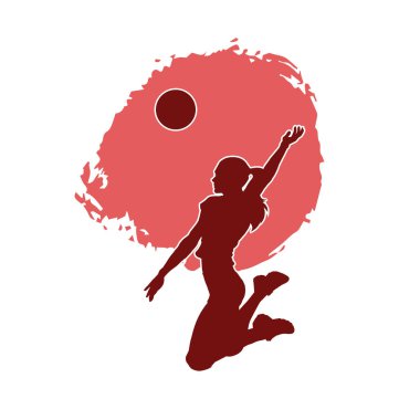 Kadın voleybol oyuncusu silueti. Voleybol oynayan bir kadının silüeti..