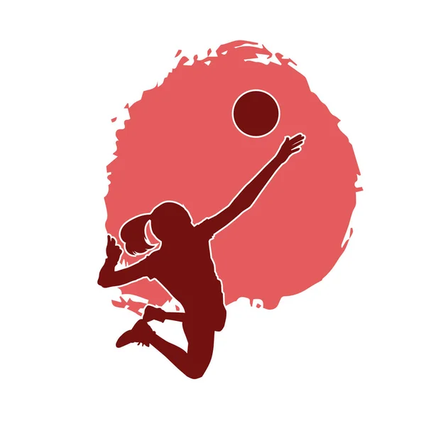 Silhueta Jogador Voleibol Feminino Silhueta Uma Mulher Jogando Bola Vôlei —  Vetores de Stock