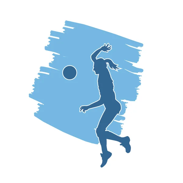 Силуэт Волейболистки Силуэт Женщины Играющей Волейбол — стоковый вектор