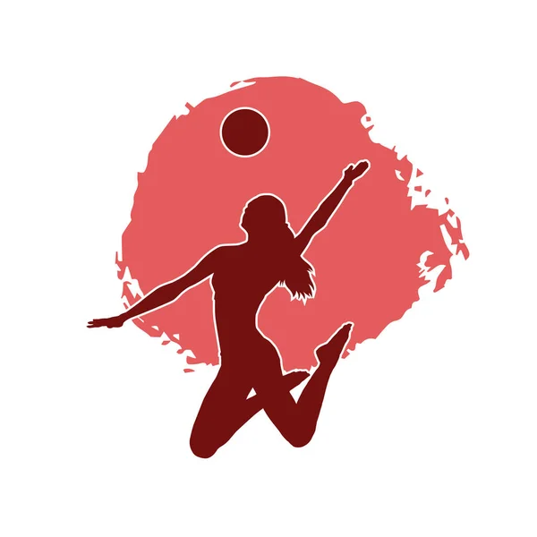 Kvindelig Volleyball Spiller Silhuet Silhuet Kvinde Der Spiller Volley Ball – Stock-vektor