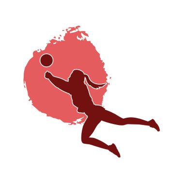 Kadın voleybol oyuncusu silueti. Voleybol oynayan bir kadının silüeti..
