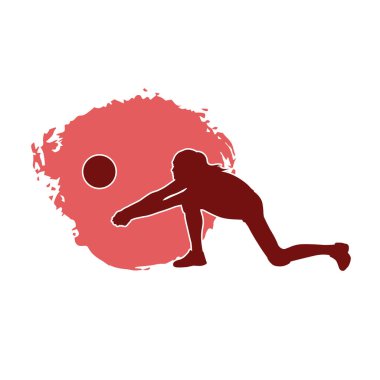 Kadın voleybol oyuncusu silueti. Voleybol oynayan bir kadının silüeti..