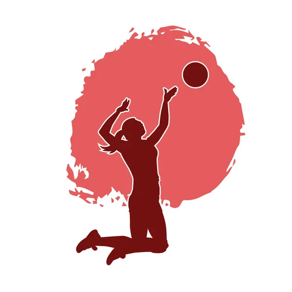Silueta Jugador Voleibol Femenino — Vector de stock