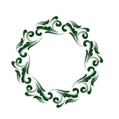 Klasik çiçek yapraklı girdap çelengi. Retro sanatsal yuvarlak çerçeve.