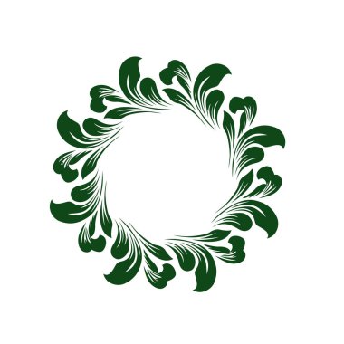 Klasik çiçek yapraklı girdap çelengi. Retro sanatsal yuvarlak çerçeve.