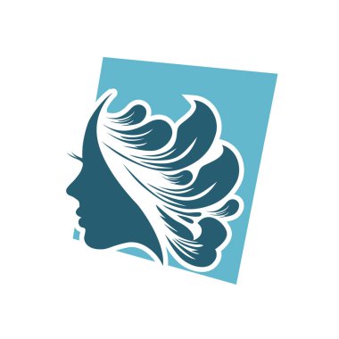 Saç ürünü logosu ya da kuaför salonu için stilize kadın baş silueti
