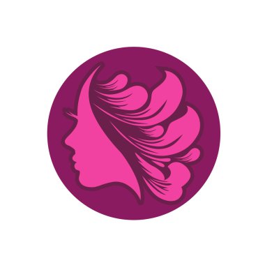 Saç ürünü logosu ya da kuaför salonu için stilize kadın baş silueti