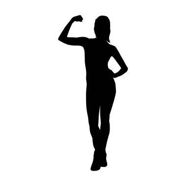 İnce bir dişinin silüeti kaslarını gösteriyor. Sağlıklı yaşam tarzı olan aerobik bir kadının silüeti..