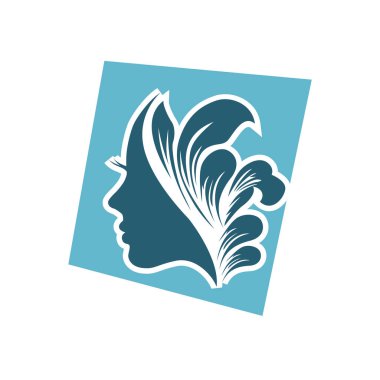 Saç ürünü logosu ya da kuaför salonu için stilize kadın baş silueti