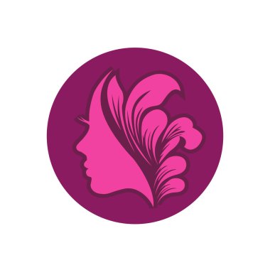 Saç ürünü logosu ya da kuaför salonu için stilize kadın baş silueti