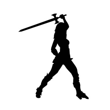 silhouette of a female warrior holding sword. silhouette of a woman sword fighter. clipart