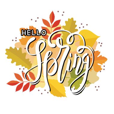 Merhaba yapraklı bahar posteri. bahar tebrik kartı tasarımı.