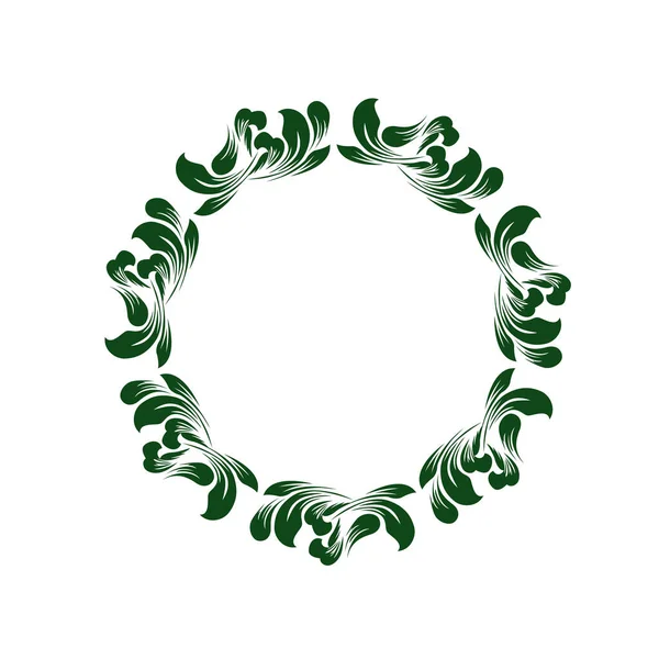 ヴィンテージの花の葉が花輪を渦巻く レトロなアートの丸枠 — ストックベクタ