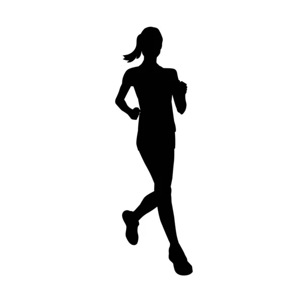 Silhouette Einer Schlanken Frau Beim Laufen Silhouette Einer Joggingsportlerin — Stockvektor