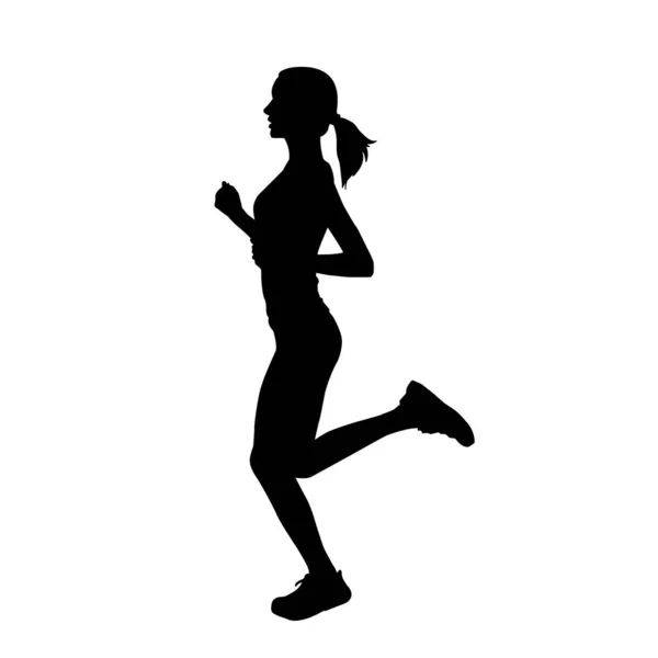 Silhouette Una Donna Magra Che Corre Silhouette Attività Sportiva Femminile — Vettoriale Stock