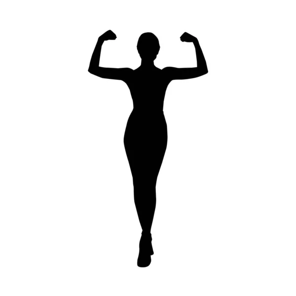 Sylwetka Zdrowej Szczupłej Kobiety Stojącej Pokazującej Mięśnie Bicepsa — Wektor stockowy