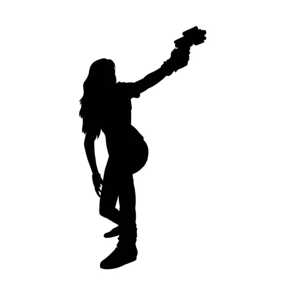 Silhouet Van Een Vrouw Met Een Pistool Vrouwelijke Krijger Actie — Stockvector