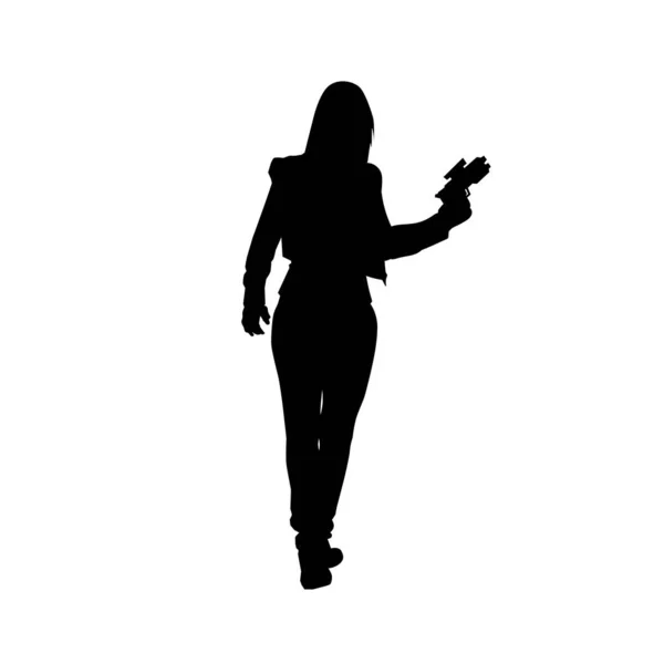 Silhouette Einer Frau Mit Pistole Kriegerin Posiert Mit Handfeuerwaffe — Stockvektor