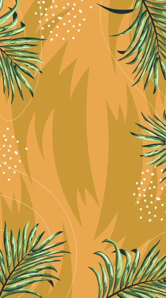 熱帯ヤシの葉を持つ垂直壁紙やバナーの背景 熱帯のヤシの葉の植物とカードデザイン — ストックベクタ