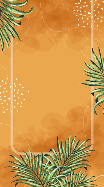 熱帯ヤシの葉を持つ垂直壁紙やバナーの背景 熱帯のヤシの葉の植物とカードデザイン — ストックベクタ