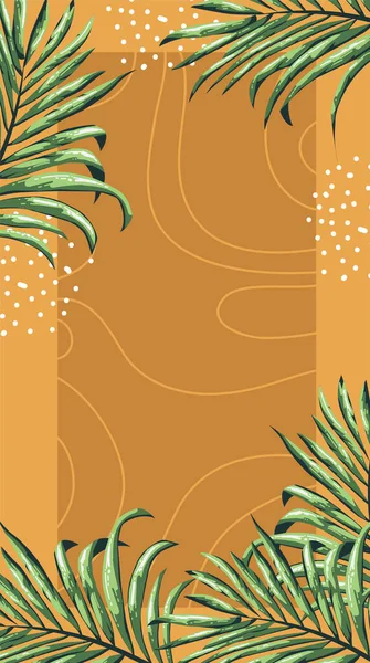 具有热带棕榈叶的垂直壁纸或横幅背景 热带棕榈叶植物卡片设计 — 图库矢量图片