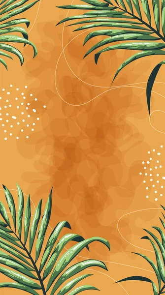 Verticale Behang Banner Achtergrond Met Tropische Palmbladeren Kaart Ontwerp Met — Stockvector