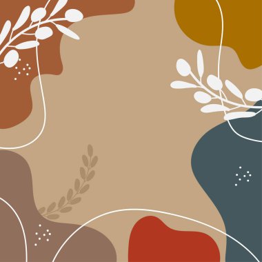 Doğal renklere ve yapraklara sahip kare boho poster tasarımı