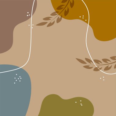 Doğal renklere ve yapraklara sahip kare boho poster tasarımı