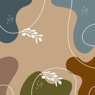 Doğal renklere ve yapraklara sahip kare boho poster tasarımı