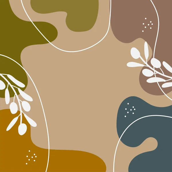 Vierkante Boho Poster Ontwerp Met Natuurlijke Kleuren Bladeren — Stockvector