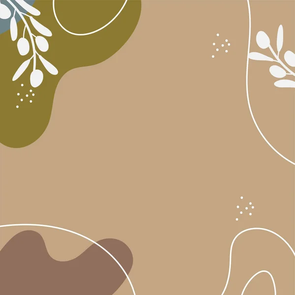 Vierkante Boho Poster Ontwerp Met Natuurlijke Kleuren Bladeren — Stockvector