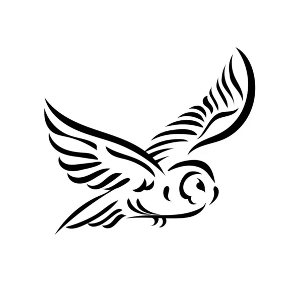 Sowa Ptak Linia Sztuka Ilustracja Szkic Sowy Ptak Latający Rozpostartymi — Wektor stockowy
