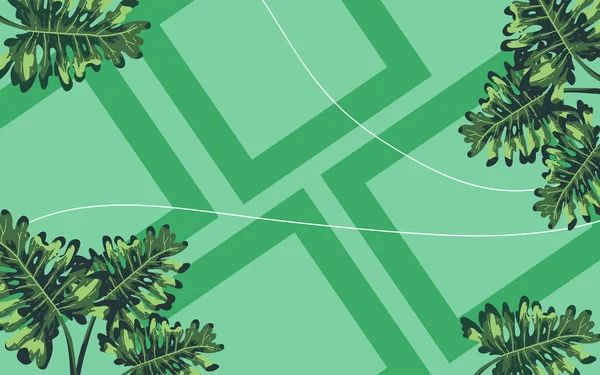 Зеленый Абстрактный Фон Обои Элементом Тропических Листьев Копировальное Пространство — стоковый вектор