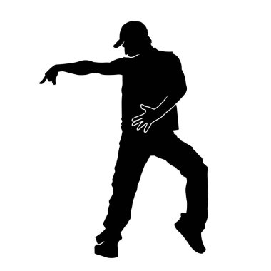 Enerjik dansçı pozunun silueti. Dinamik pozisyondaki bir erkek dansçının silüeti..