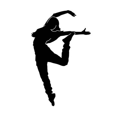 Enerjik dansçı pozunun silueti. Dinamik pozisyondaki bir kadın dansçının silüeti..